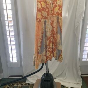 Free People Orange and Yellow Floral Dress